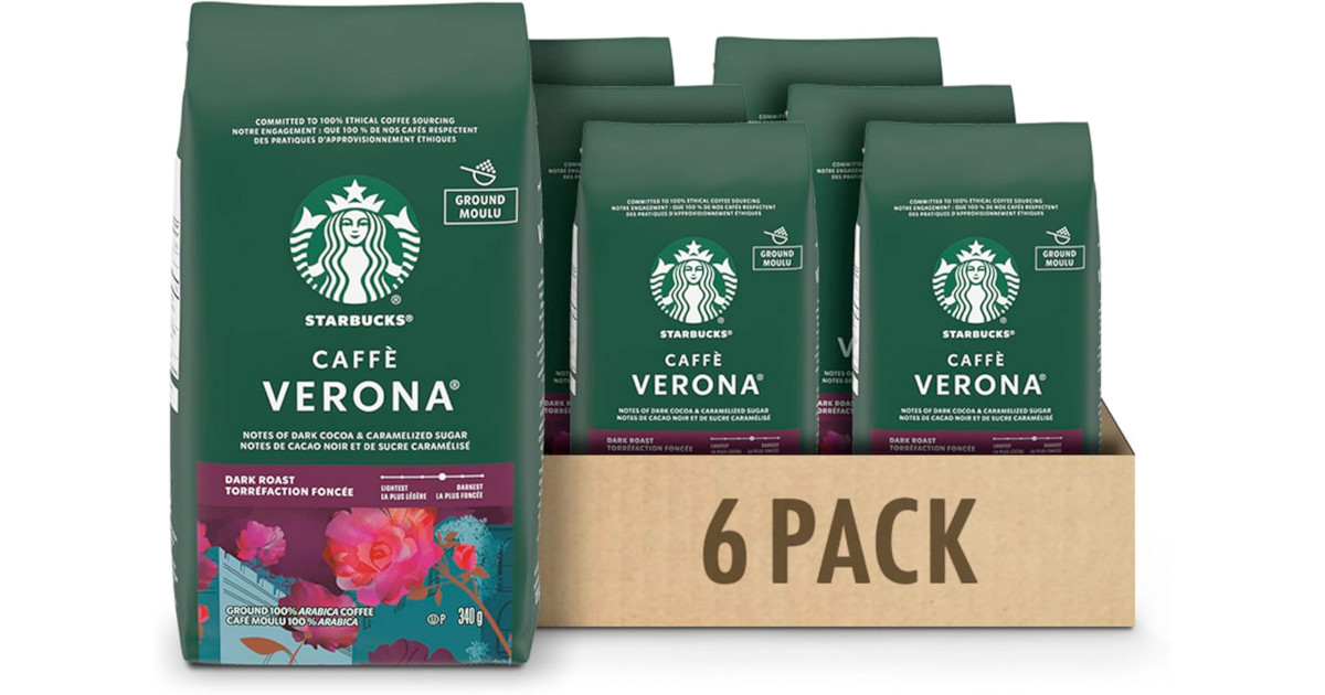 Amazon：Starbucks Caffè Verona Ground Coffee (340g x 6)只賣$50.68