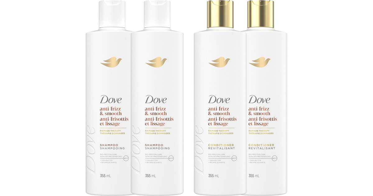 Amazon：Dove Anti Frizz 2 Shampoo + 2 Conditioner(355ml)只賣$19.99