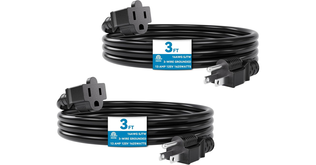 Amazon：Outdoor 3′ Extension Cord (2 pack)只賣$10.55