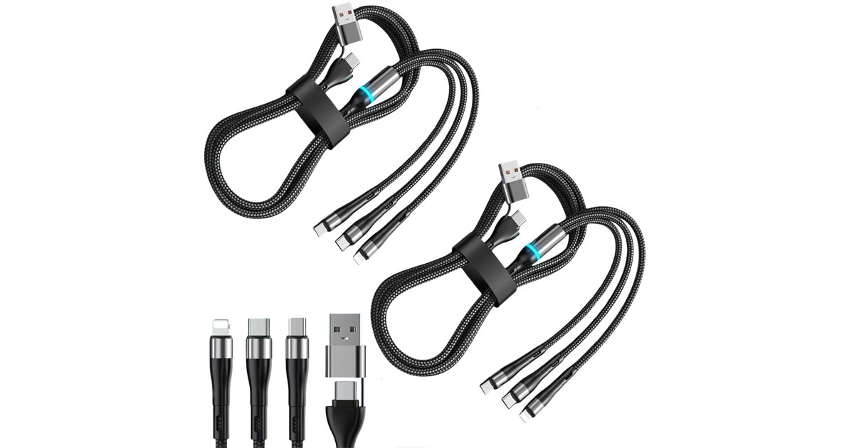 Amazon：3 in 2 Multi Charging Cable (USB A/C to USB C, Lightning, Micro USB, 2 Pack)只賣$10.99