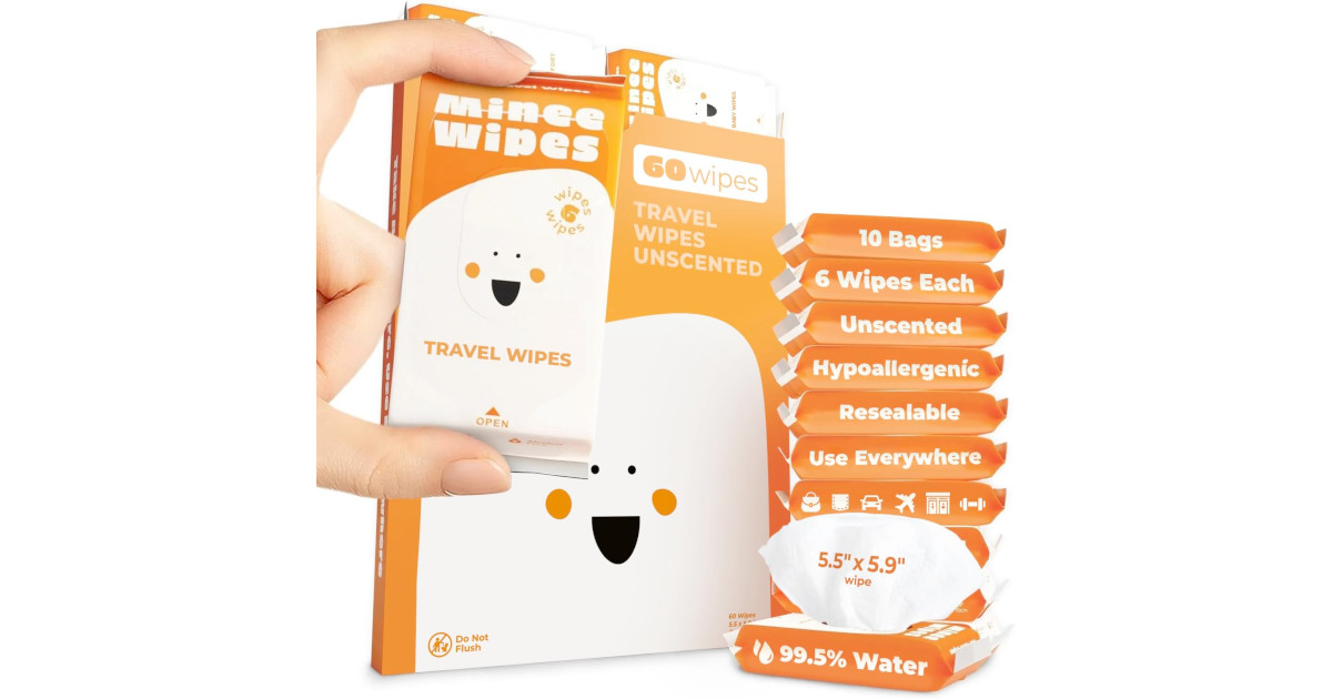 Amazon:Compact Travel Wipes (Total 60 Wipes)只賣$9.99