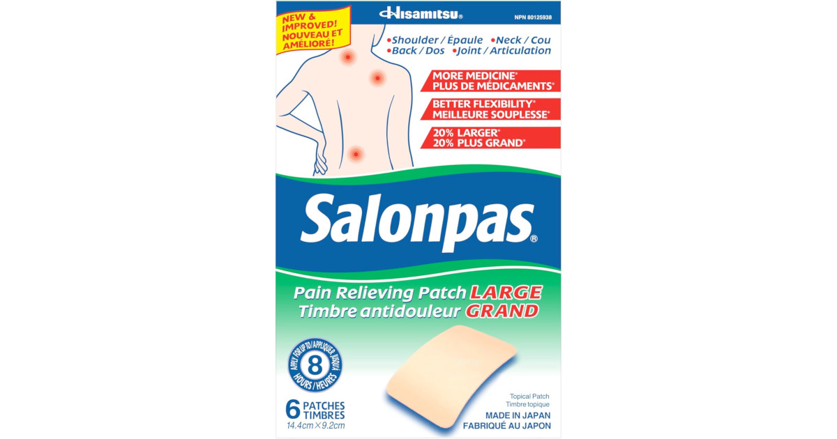 Amazon:Salonpas Pain Relieving Patch Large (6 count)只賣$6.72